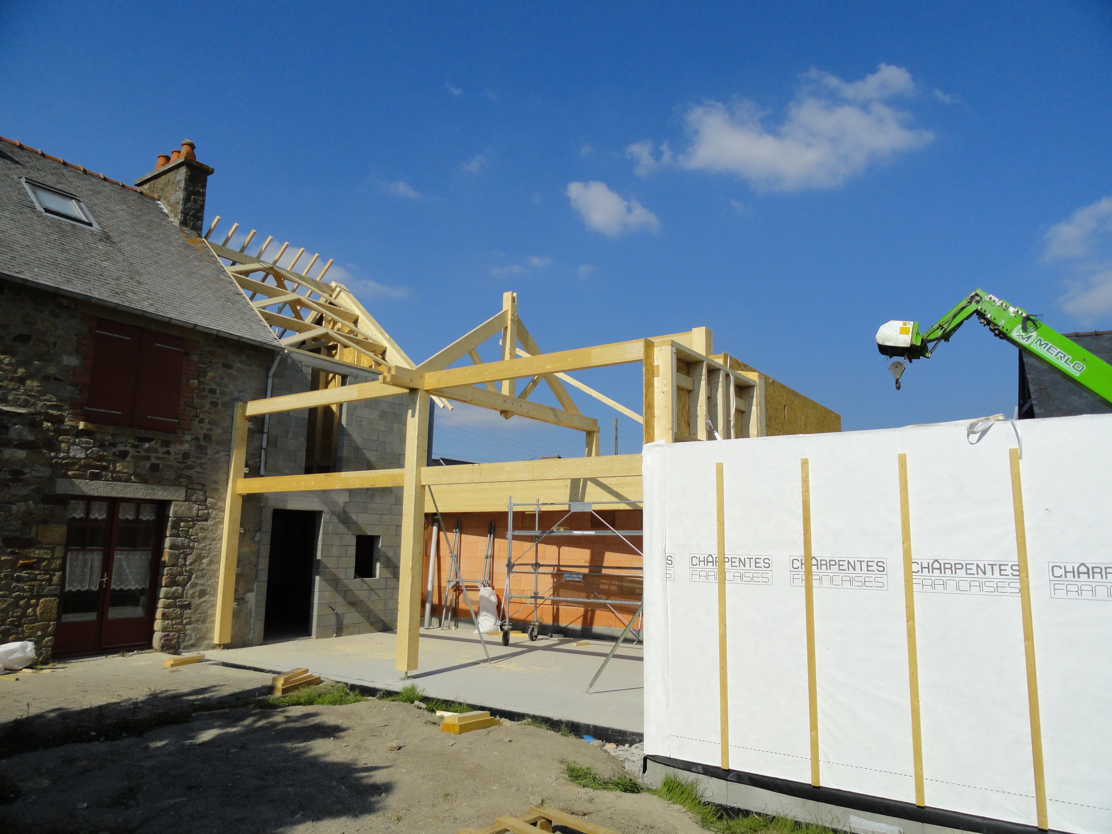 Chantier d'agrandissement ossature bois